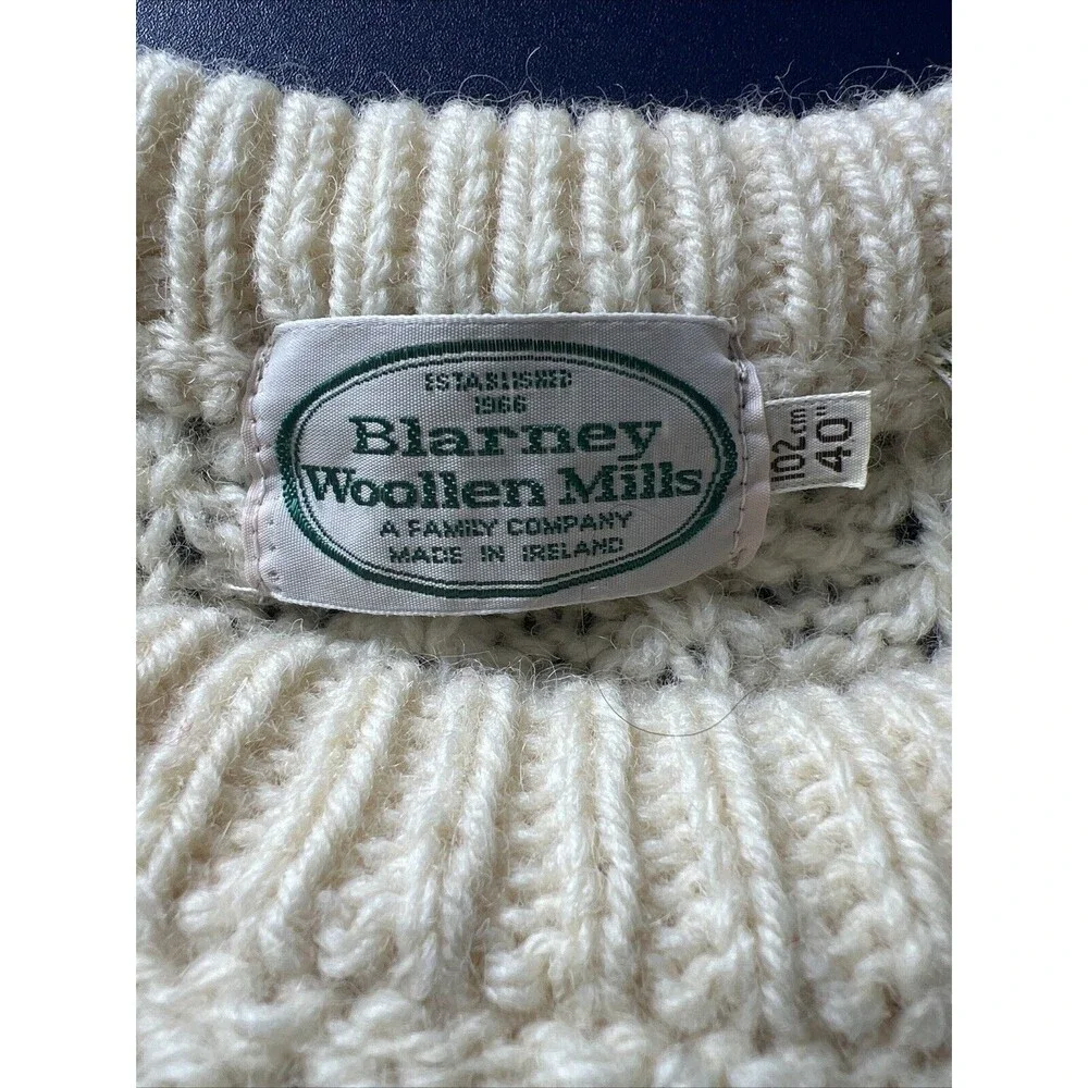 Blarney Mills Aran Fisherman Pure Wool Chunky Knit Women's‎ Handmade Sweater 40